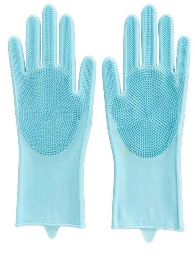 GLOVESKART قفازات سيليكون من GLOVESKART® (5 ألوان)، قفازات تنظيف لغسل الأطباق، المطبخ، الحمام، تنظيف السيارة، العناية بالحيوانات الأليفة، قفازات مطاطية قابلة لإعادة الاستخدام للاستخدام المنزلي، مقاس واحد (عبوة من زوج واحد) (أزرق) - Image 3